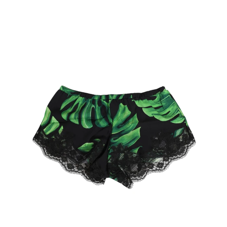 Dolce & Gabbana Black Green Tropical Print Lace Underwear And Silk Clothing - Women