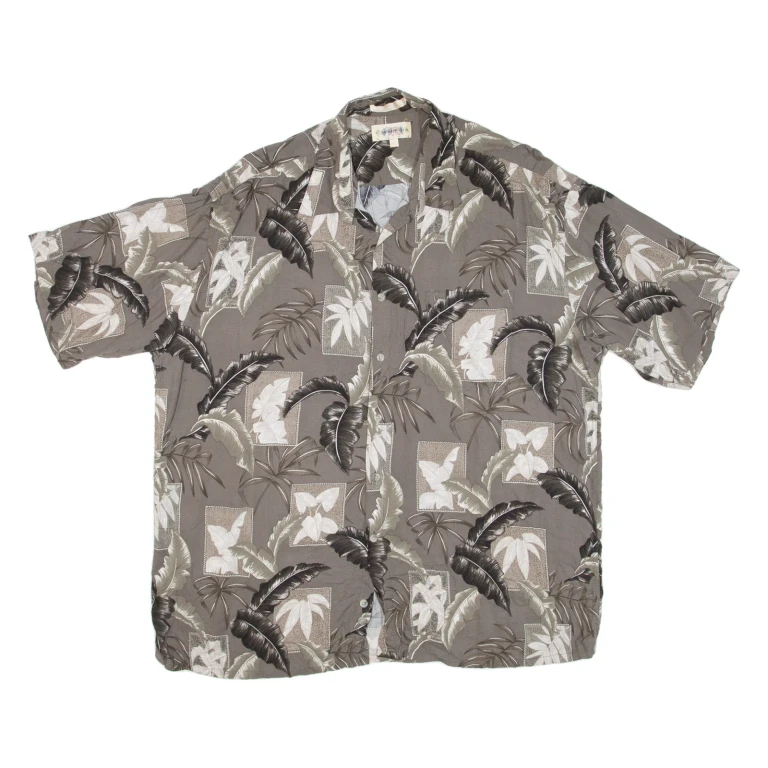 CAMPIA Mens Hawaiian Shirt Grey Floral 2XL