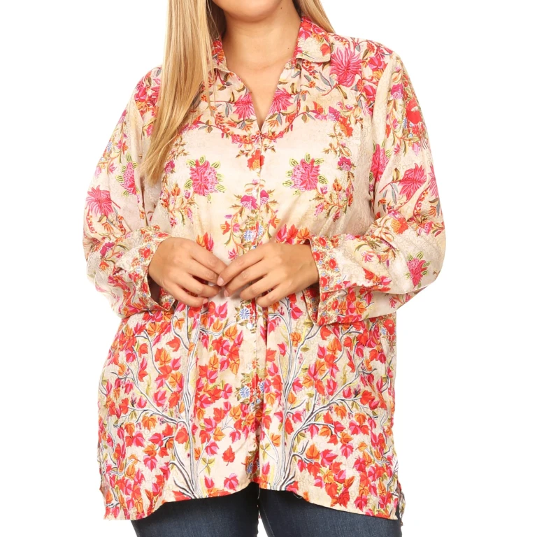 Sakkas Issa Women's Long Sleeve Floral Print Casual Button Down Shirt Blouse Top