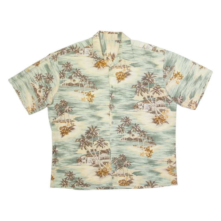 Mens Hawaiian Shirt Beige Floral XL