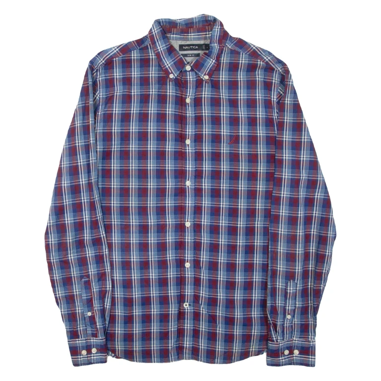 NAUTICA Slim Fit Mens Shirt Blue Check Long Sleeve L