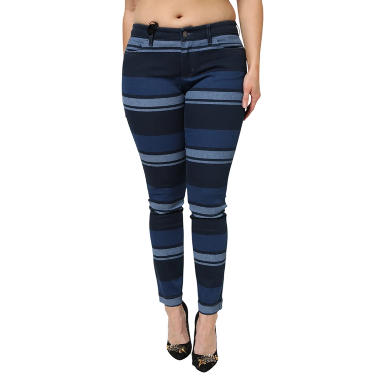 Blue Striped Cotton Stretch Denim Jeans Clothing - Women