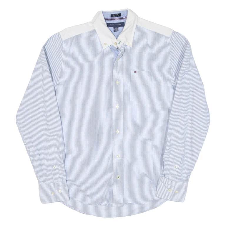 TOMMY HILFIGER Custom Fit Mens Shirt Blue Striped Long Sleeve S