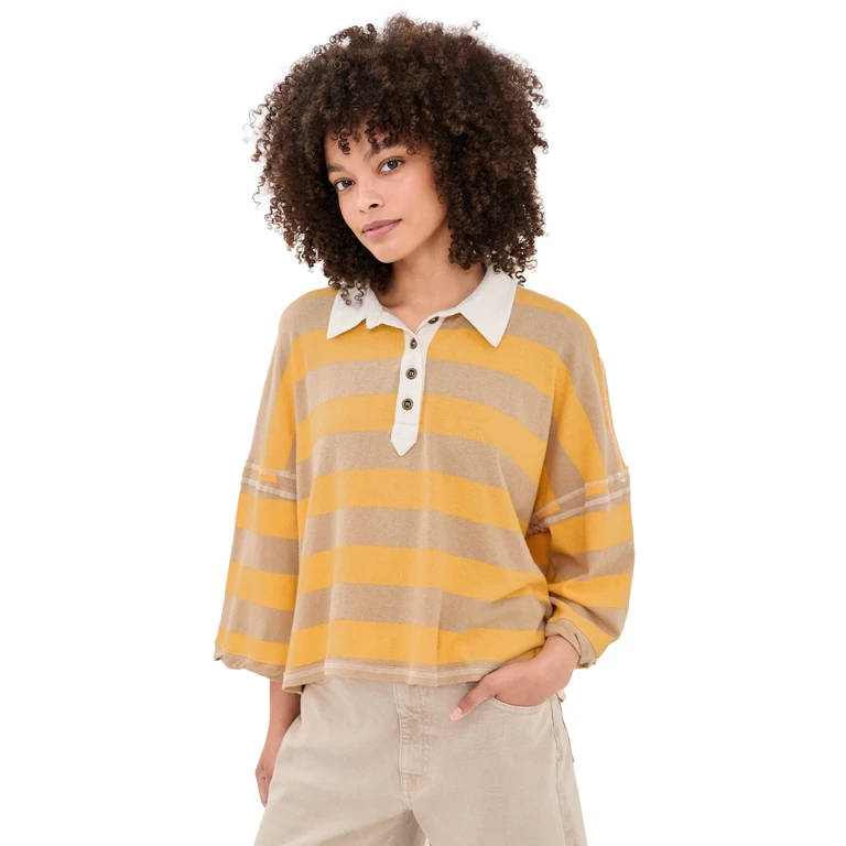 Free People Auggie Tee Oat Latte/Yellow Fin XL