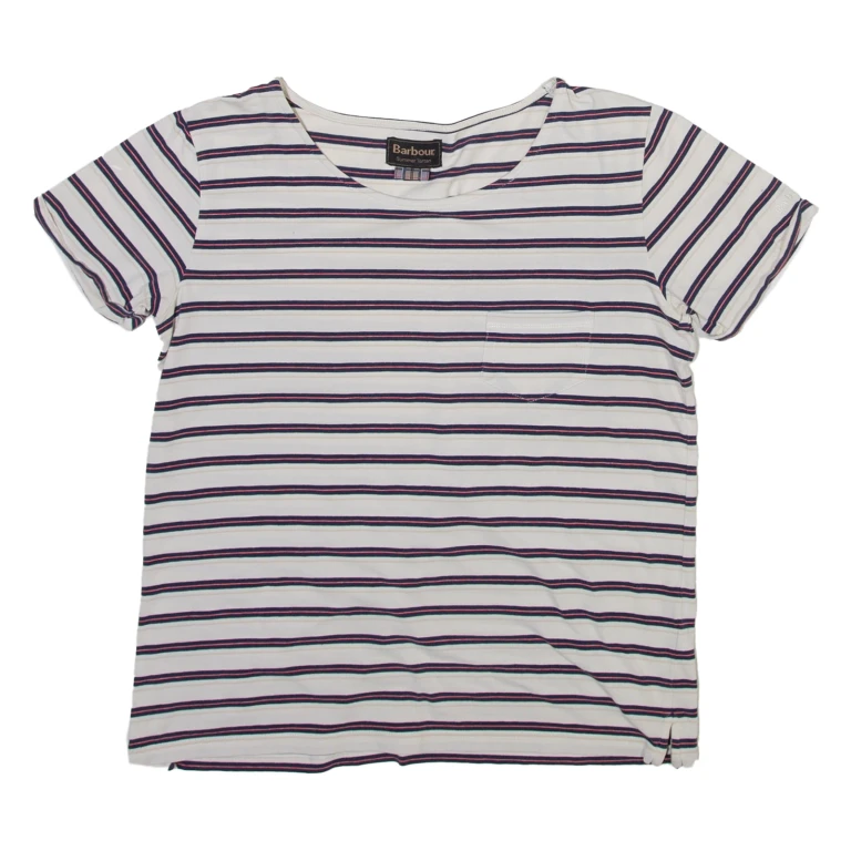 BARBOUR Striped Womens T-Shirt White UK 10