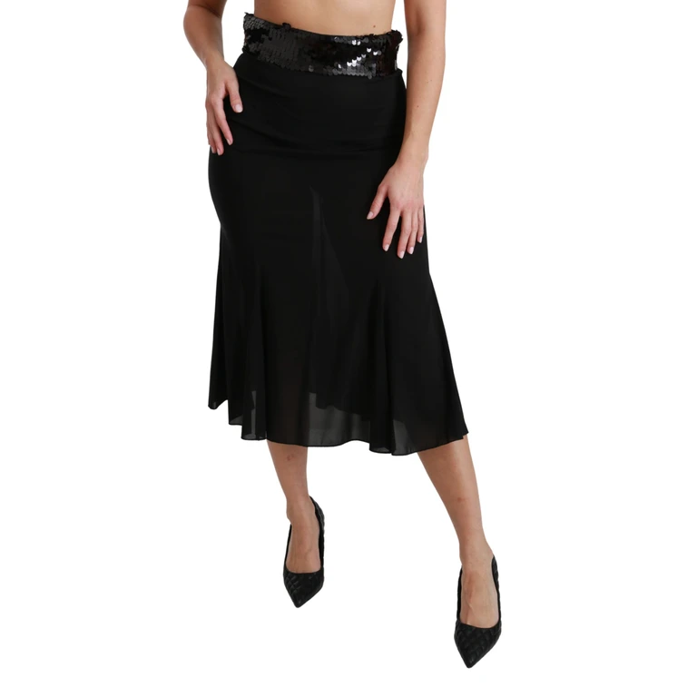 Dolce & Gabbana Black High Waist Mermaid Midi Silk Skirt Polyester Elastane - Women