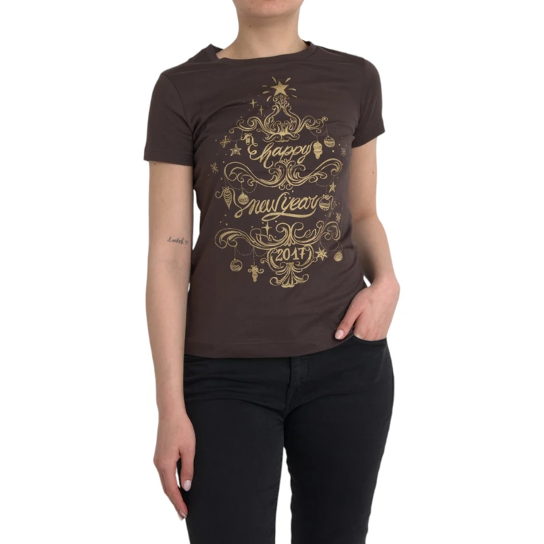 Dolce & Gabbana Brown Crewneck 2017 Motive Print T-Shirt Cotton - Women