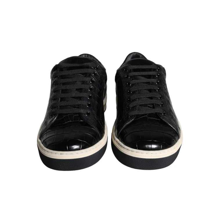 Dolce & Gabbana Black Leather Men Low Top Sneakers Shoes And White Caiman - Men