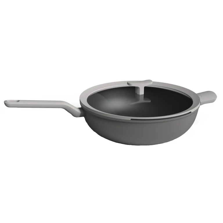 Leo 12.5" Non-stick Wok 6.2Qt., Gray, Glass Lid