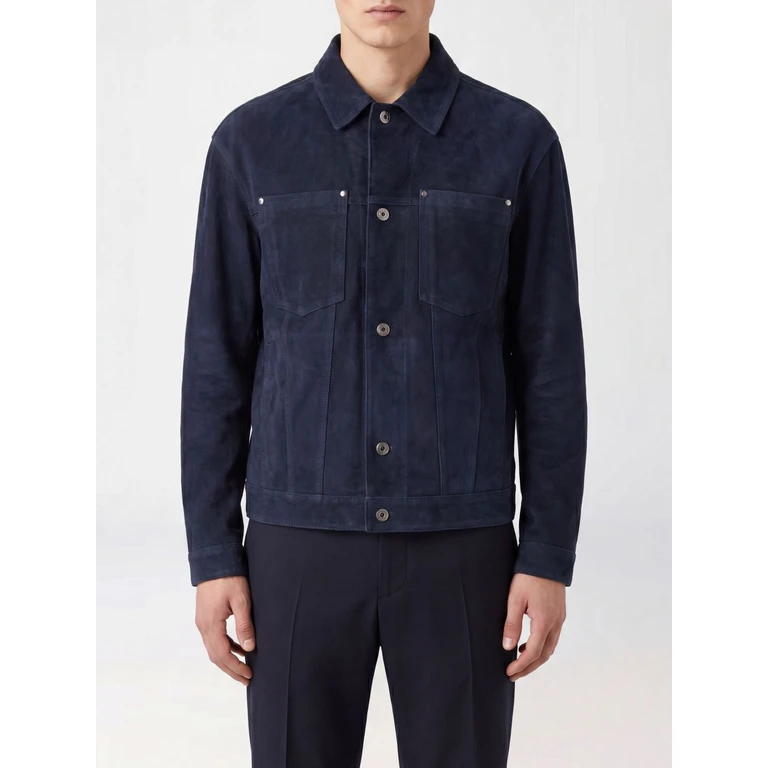 Suede Leather Shirt Jacket with Metal Buttons (50623UDENIM)