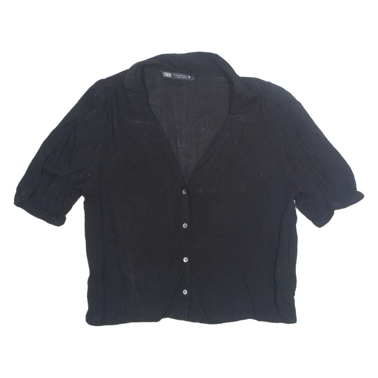 ZARA Womens Cropped Blouse Black Collared Viscose XS