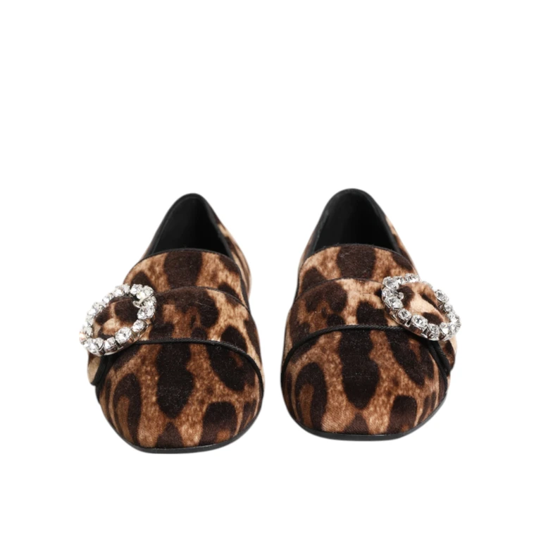 Dolce & Gabbana Brown Leopard Print Crystals Loafers Flats Shoes Cotton 10 % Viscose - Women