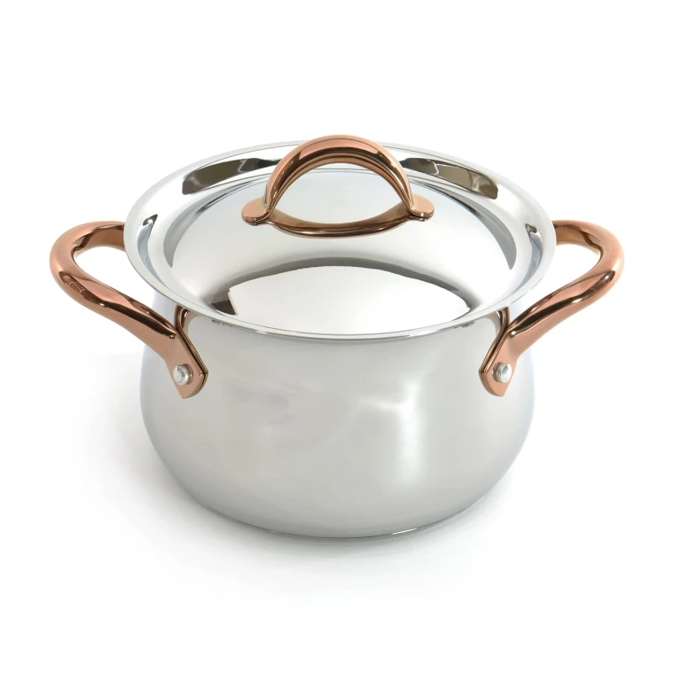 Ouro Gold 18/10 Stainless Steel 8" Stockpot with SS Lid, 5qt.