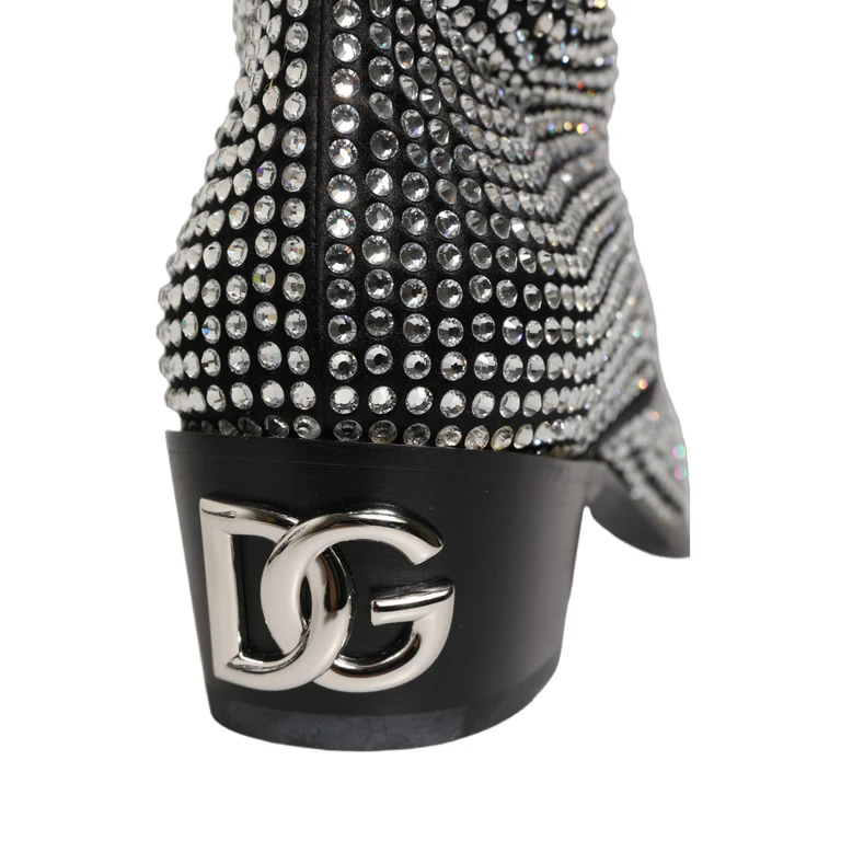 Dolce & Gabbana Black Crystal Embellished Ankle Boots Shoes Silk Viscose Glass - Men