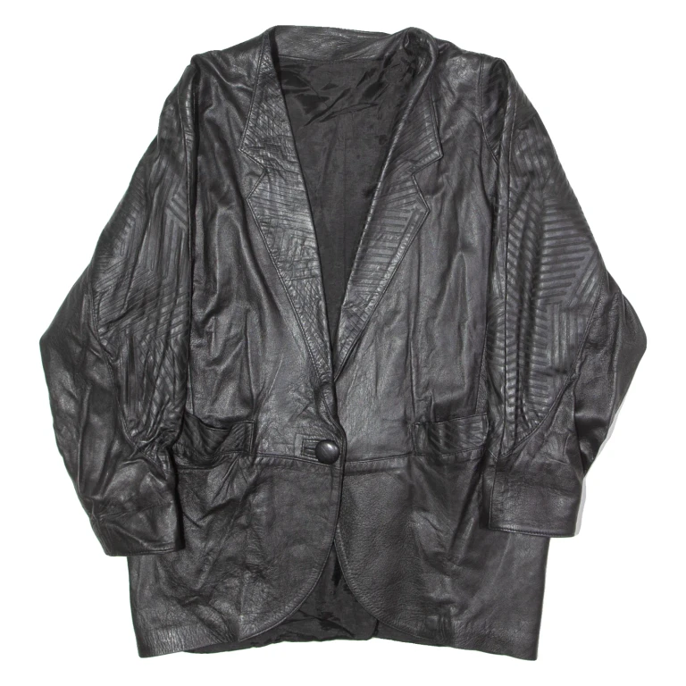 Womens Blazer Jacket Black Leather 90s XL
