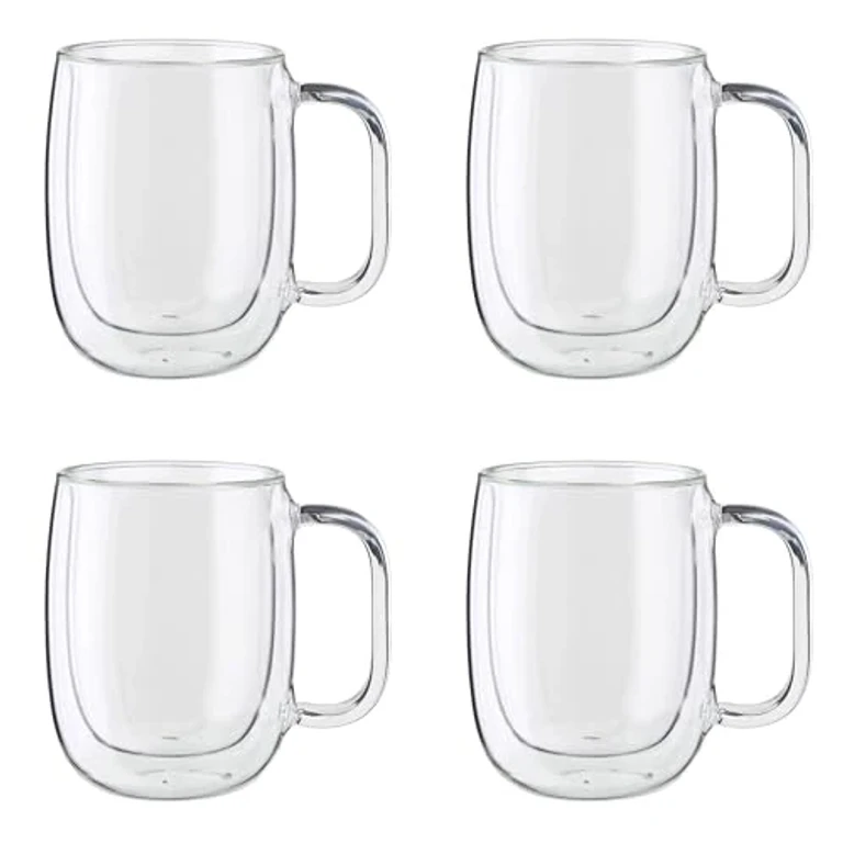 Sorrento Plus 4-pc Double-Wall Glass, Insulated Coffee Mug, 12-oz, 355ml