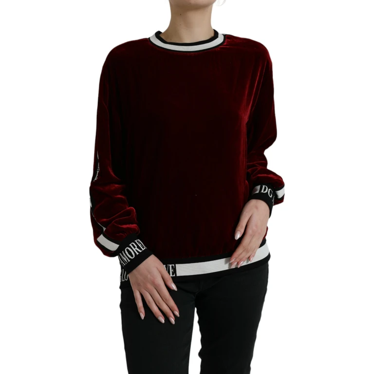 Dolce & Gabbana Bordeaux Velvet Round Neck Pullover Sweater Viscose Silk Clothing - Women