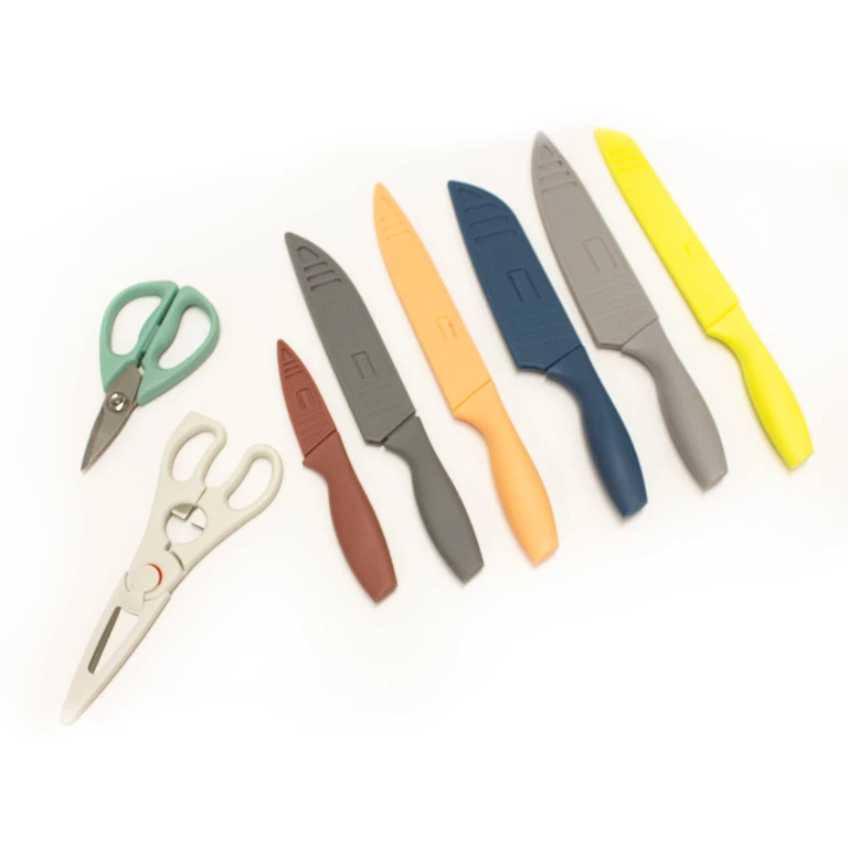 15pc Nonstick Stainless Steel Kitchen Knife Set, Multicolor