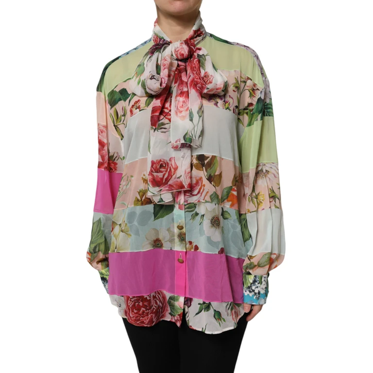 Dolce & Gabbana Multicolor Floral Patchwork Long Sleeves Top Silk Elastane - Women