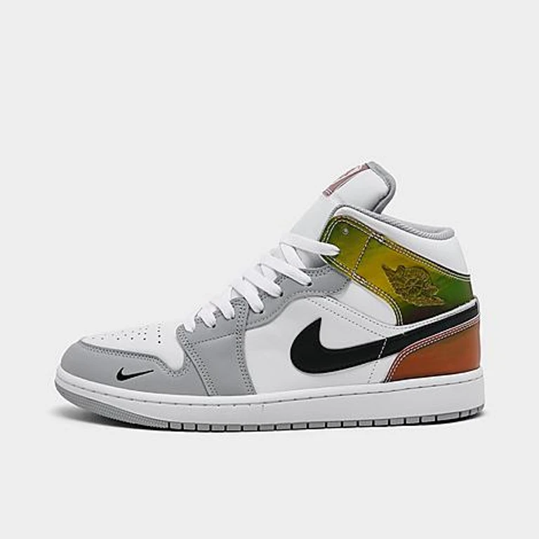 Jordan Men's Air Retro 1 Mid SE Casual Shoes in Multi-Color/White/Wolf Grey Size: 8.0