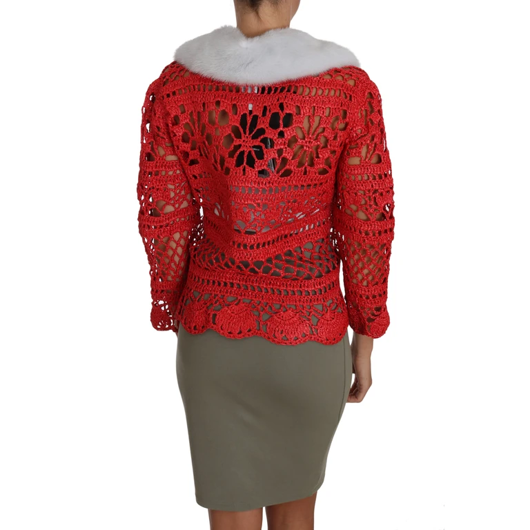 Dolce & Gabbana Red Cardigan Crochet Knit Raffia Sweater Viscose Clothing - Women