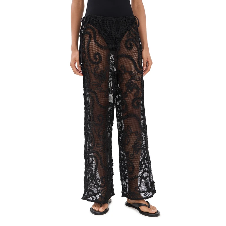 Embroidered Net Tie Trousers Black 36