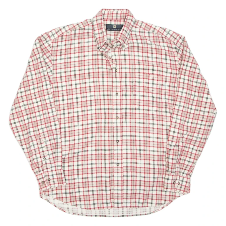 AUTHENTIC WEAR Mens Flannel Shirt Red Check Long Sleeve M