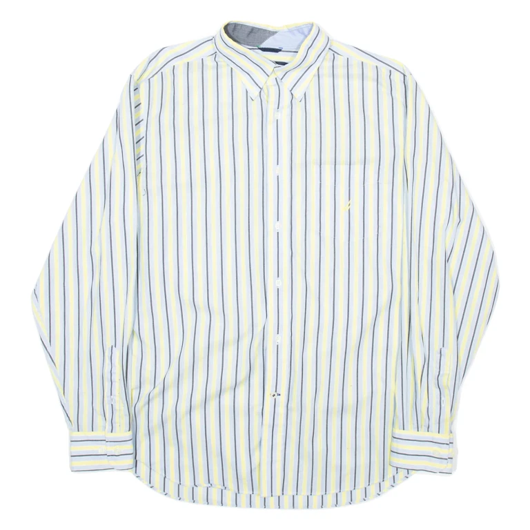 NAUTICA Mens Shirt Yellow Striped Long Sleeve L