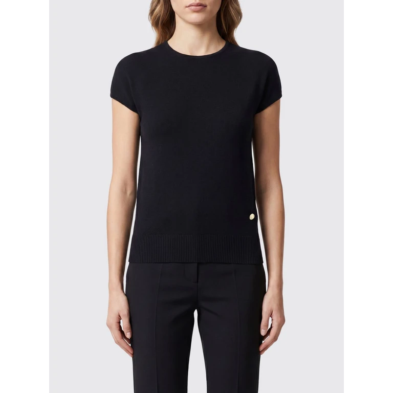 Crewneck Wool-Blend Knit Top with Short Sleeves (HF1ALB45KI870PA)