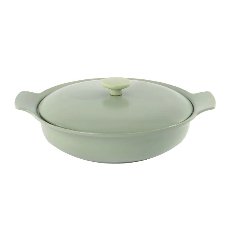 Ron 11" Cast Iron Deep Skillet 3.5Qt. with Lid, Green