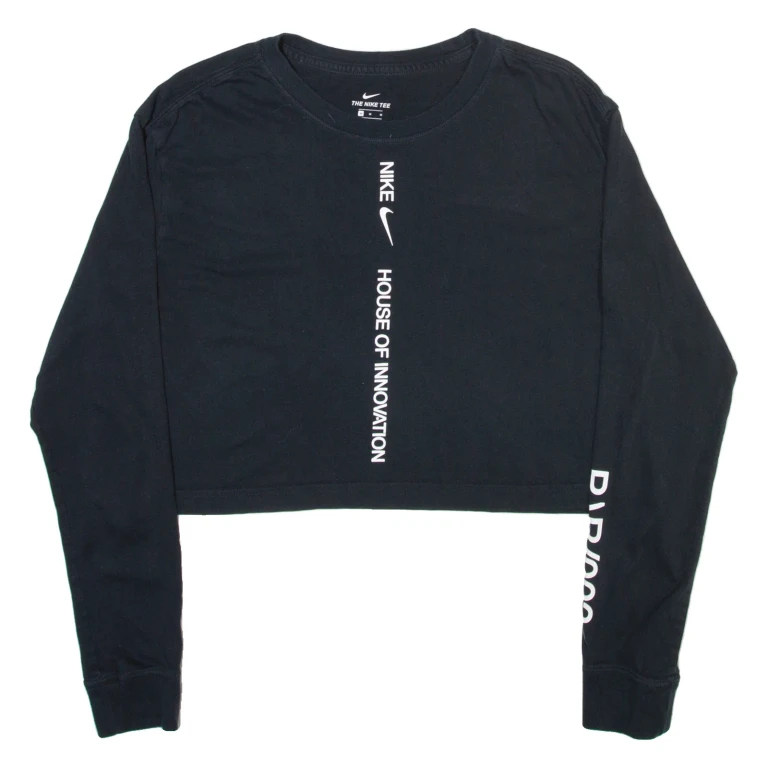 NIKE Womens T-Shirt Black Long Sleeve Crew Neck M