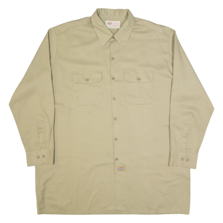 DICKIES Tall Mens Worker Shirt Beige Long Sleeve 2XL