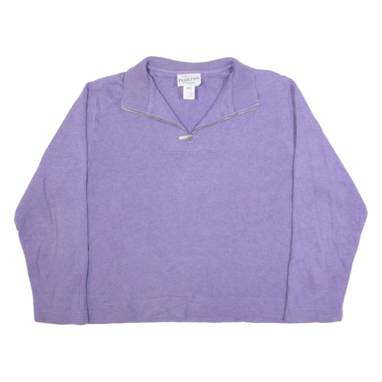 PENDLETON Petite Womens Jumper Purple 1/4 Zip Tight Knit L