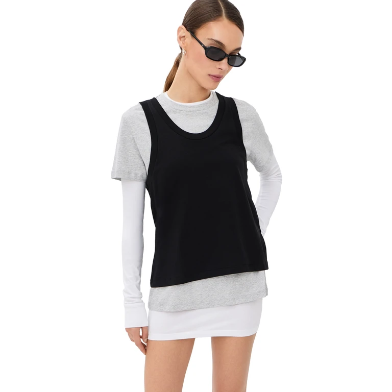 WARDROBE. NYC Layered Mini Tee White/Grey Marl/Black XS