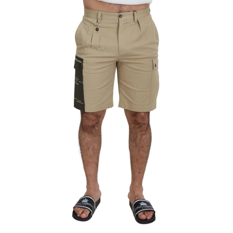 Dolce & Gabbana Beige Cotton Cargo Bermuda Shorts Elastane - Men