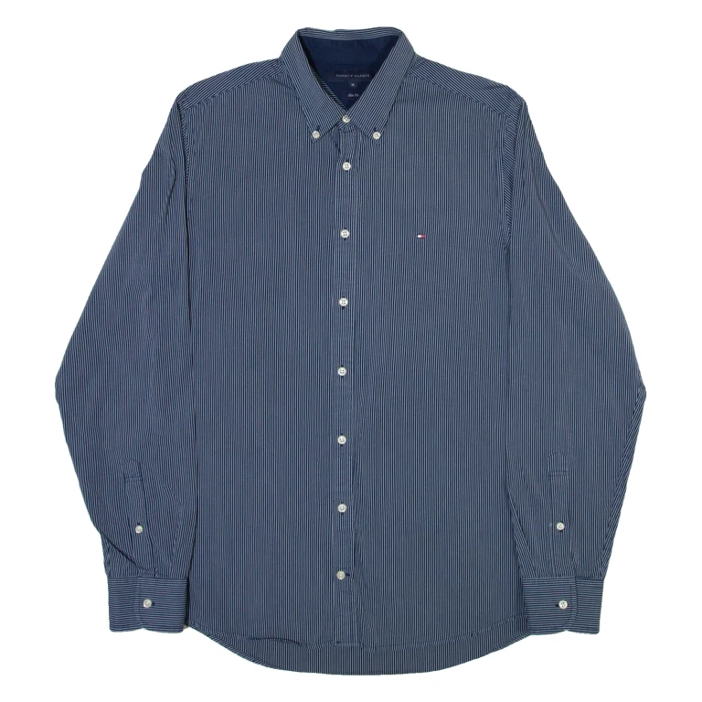 TOMMY HILFIGER Slim Fit Mens Shirt Blue Striped Long Sleeve XL