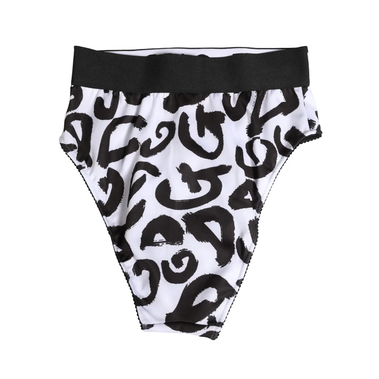 Dolce & Gabbana Black White Graphic Logo High Brief Underwear And Elastane Polyester Clothing - Women