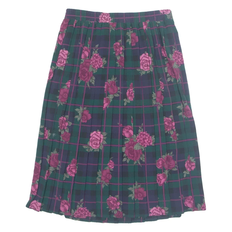 TAN JAY Pleated Womens A-Line Skirt Blue Knee Length Floral L