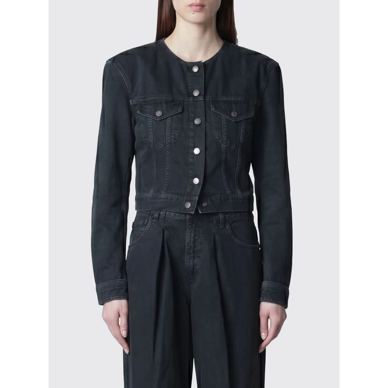 Cropped Cotton Denim Jacket with Padded Shoulders (HEW09122GF172PXT0491)