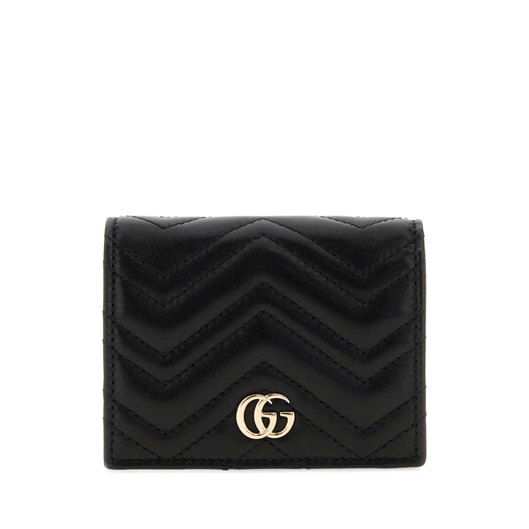 Gucci Black Leather Small Gg Marmont Wallet Blackblackblack Lamb Portafogli - Women
