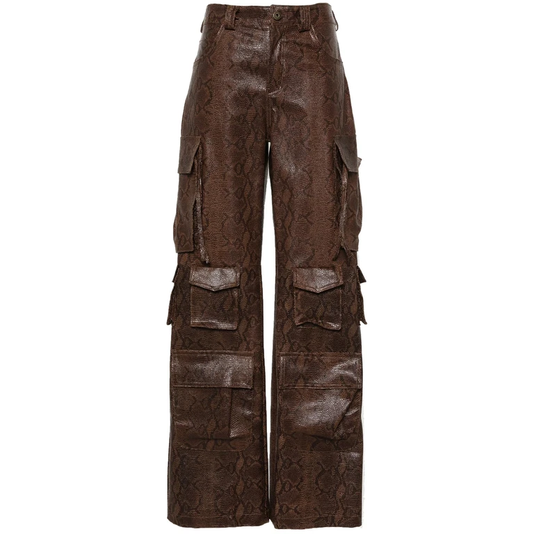 Snakeskin-effect Straight-leg Cargo Pants