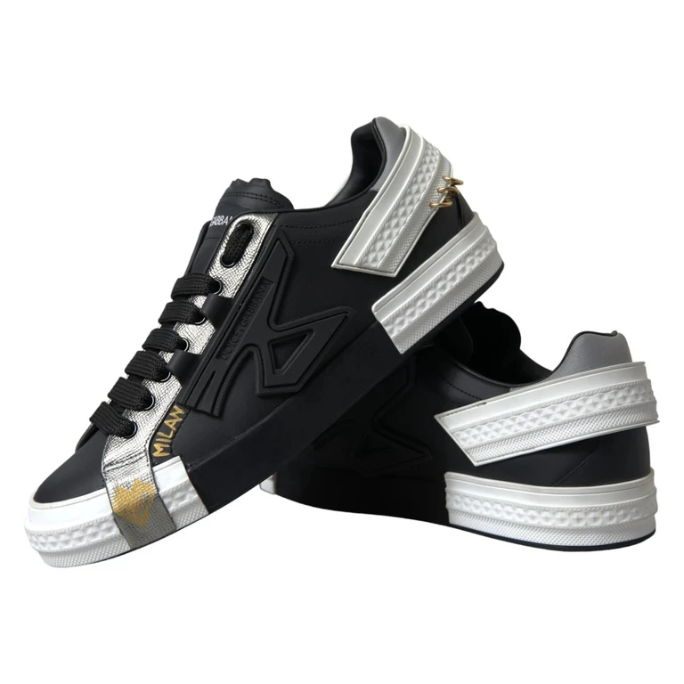 Dolce & Gabbana Black Leather Low Top Sneakers Portofino Shoes Calfskin - Men