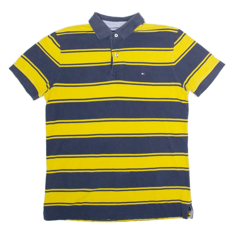 TOMMY HILFIGER Custom Fit Mens Polo Shirt Yellow Striped M