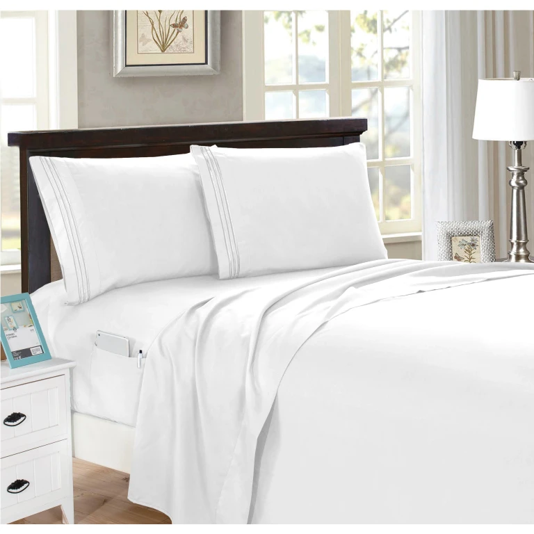 4 Piece Smart Pocket Sheet Set - Features Double Sided Storage Pockets on Fitted Sheet