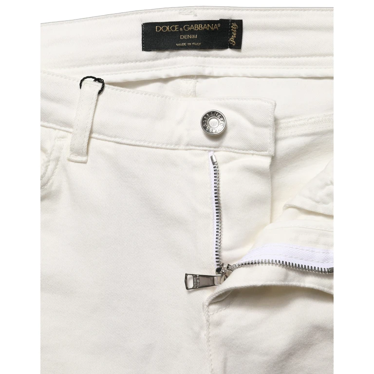 Dolce & Gabbana White Tattered Skinny Cotton Denim Jeans Elastane Clothing - Women