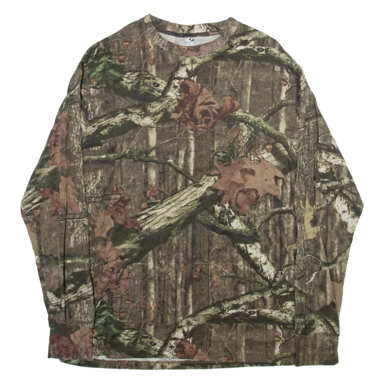 MOSSY OAK Forest Camo Mens T-Shirt Beige Long Sleeve XL