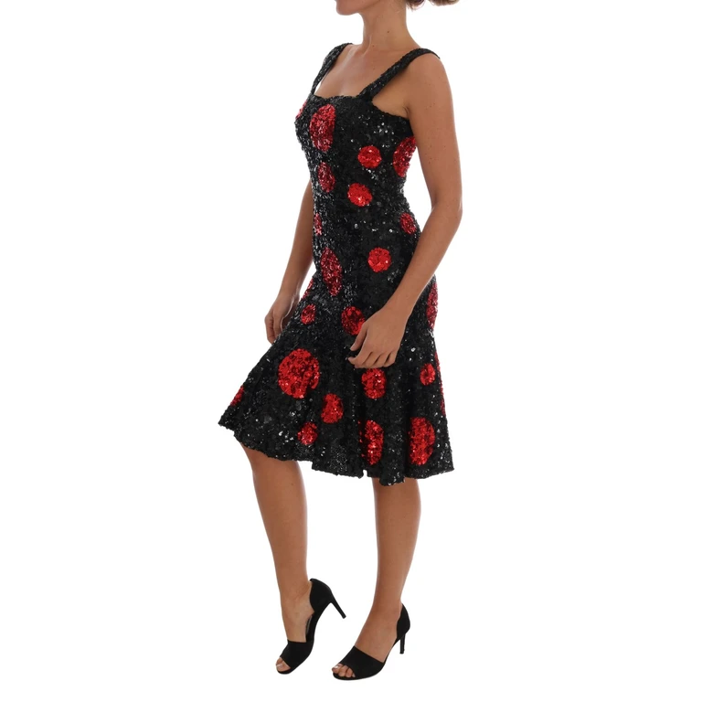 Dolce & Gabbana Black Red Polka Sequined Shift Dress - Women
