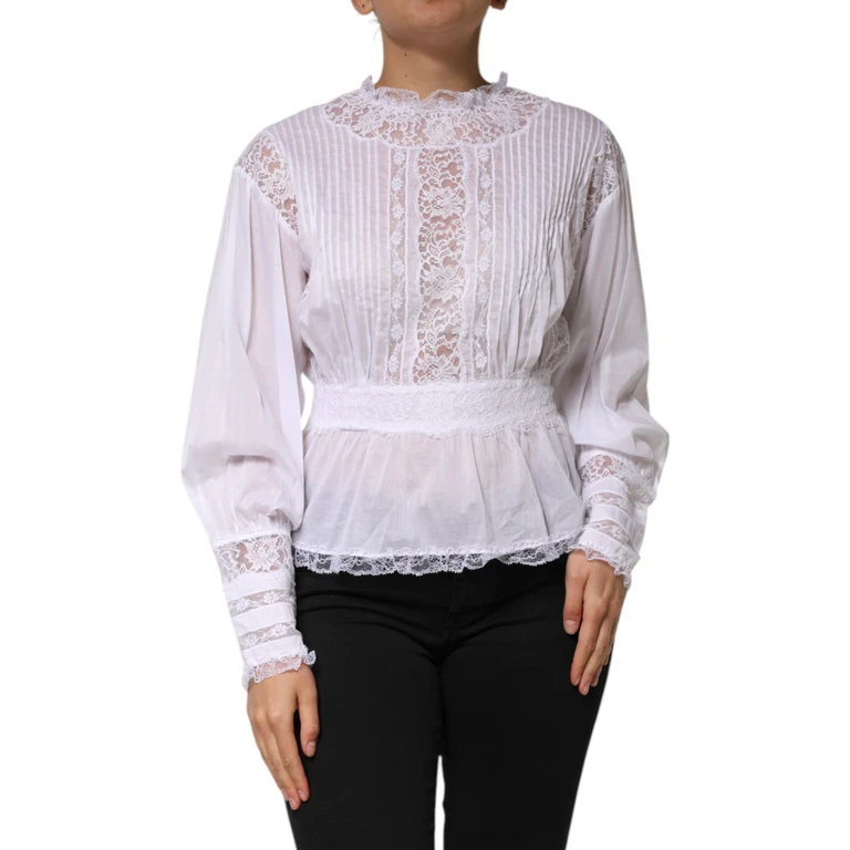 Dolce & Gabbana White Cotton Floral Lace Long Sleeves Top Nylon Viscose - Women