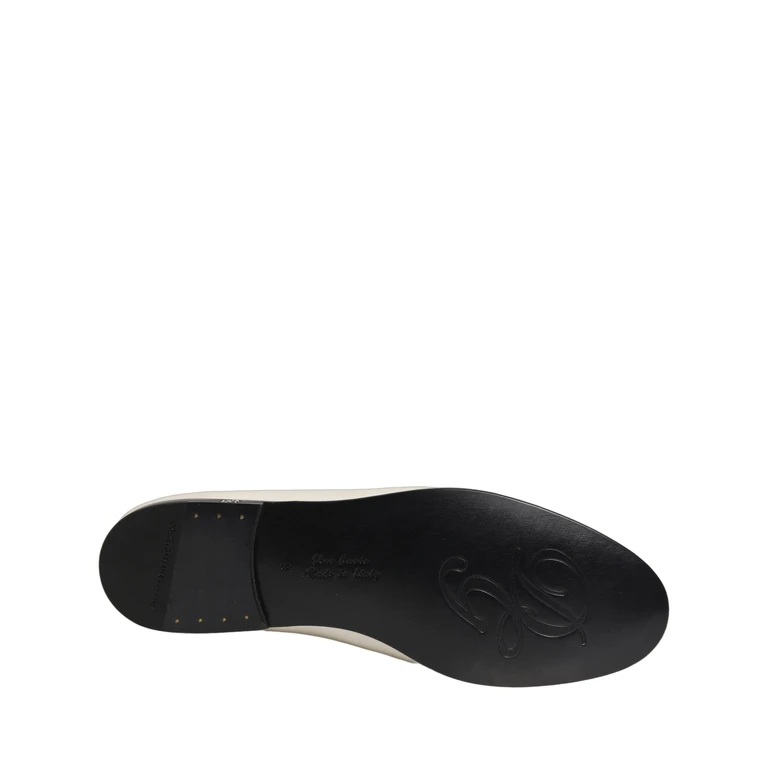 Dolce & Gabbana White Satin Logo Slip On Flats Loafers Shoes Leather - Men