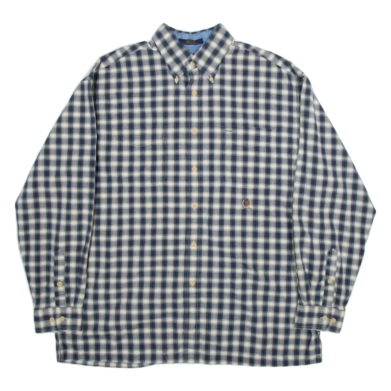 TOMMY HILFIGER Mens Shirt Blue Check Long Sleeve L